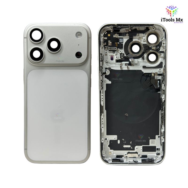 HOUSING CARCASA IPHONE 17 PRO PLATA CON FLEXORES ORIGINAL DE EQUIPO